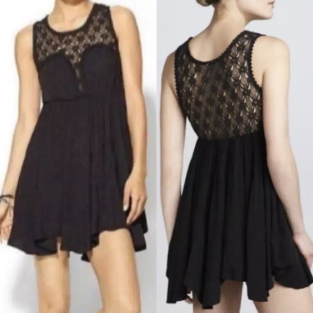Free people black crochet cocktail mini dress